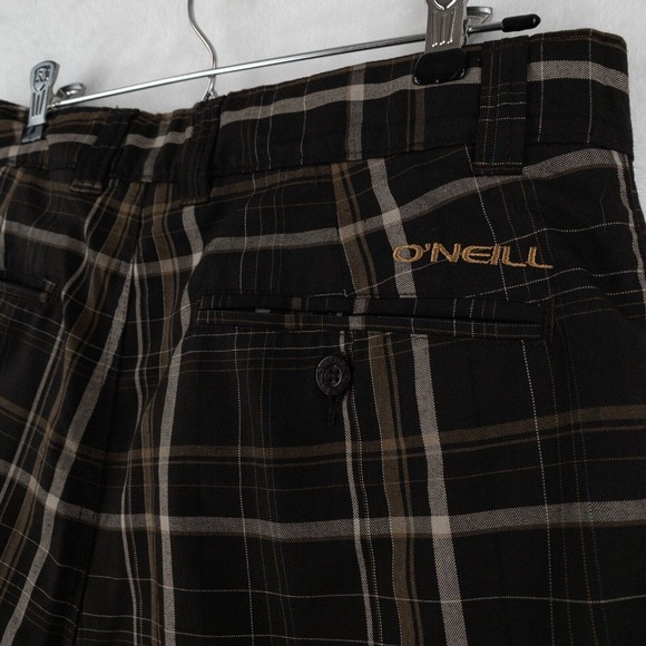 O'Neill Shorts Men's 31 Brown Plaid 11 Inch Inseam Flat Front - Picture 9 of 14